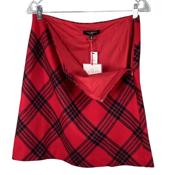 Talbots Petites NWT Womens 10P Red Black Plaid Wool Blend Skirt Clueless Preppy - Picture 5 of 10